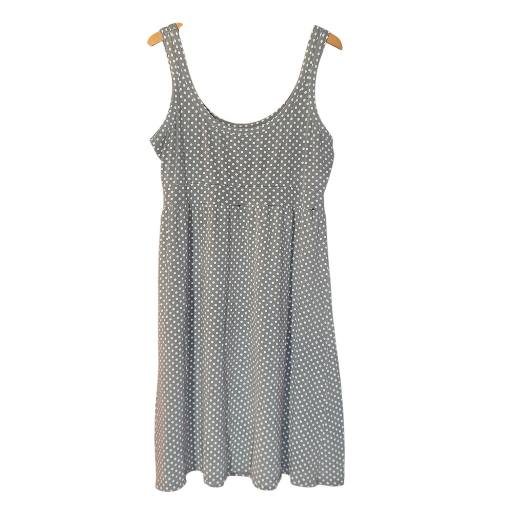 Garnet Hill Women M Dress Gray Polka Dot Sleeveless Empire Waist Green Cotton - Picture 2 of 7